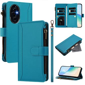 Capa FOXDOCK para Honor 200 Pro 5G | Pele Premium | 9 Compartimentos para Cartões | Alça de Pulso Amovível - Azul claro - 1