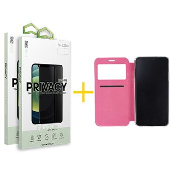 Conjunto 2 x Película de Vidro Anti-Spy + Capa skyhe para iPhone 11 | Gandy Flip Cover - Rosa - 1