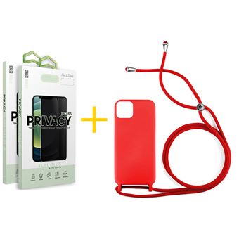 Pack 2 x Película de Vidro Temperado Anti-Spy + Capa skyhe Apple iPhone 16 Pro Max Gel Rope | Vermelho - 1