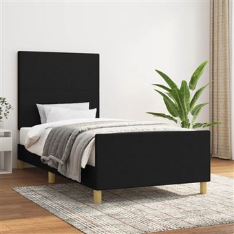 Estrutura de Cama com Cabeceira vidaXL | Tecido - 90x190 cm | preto - 1
