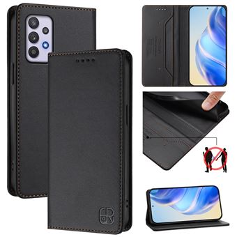 Capa Flip FOXDOCK para Samsung Galaxy A32 5G | RFID | Bloqueio Magnético | Couro PU | 2 Compartimentos para Cartões | Preto - 1
