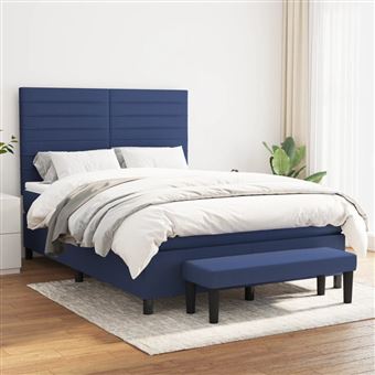 Cama com Molas e Colchão vidaXL | 140x200 cm | tecido azul - 1