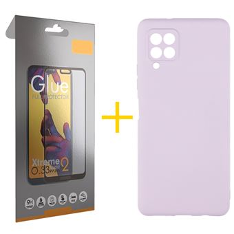 Pack skyhe 1 x Película de Vidro Temperado Full + Capa para Samsung Galaxy A22 4G Silicone Líquido - Roxo - 1