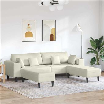 Sofá com Almofada vidaXL | 3 Peças | Creme | 208 cm | Veludo - 1