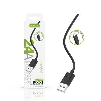 Cabo Lightning Accetel CU-1902 para Apple iPhone 12 25cm. 2.4A - Preto - 1