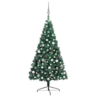 Meia Árvore Natal artificial pré-iluminada vidaXL com bolas verde - 1