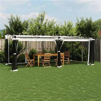 Gazebo com paredes de malha vidaXL | 6x3 m aço creme - 1