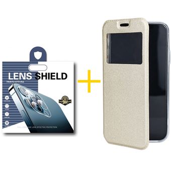 Pack 1 x Película de Câmara + Capa skyhe  Apple iPhone 14 Gandy Flip Cover - Dourado - 1