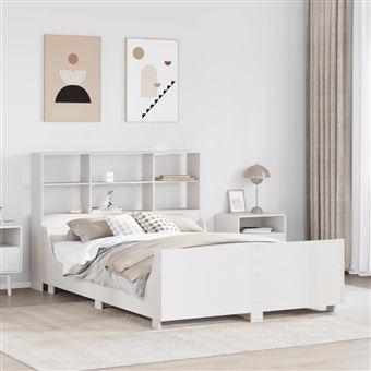 Cama com Estante sem Colchão vidaXL | 140x200 cm | madeira maciça branco - 1