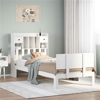 Cama com Estante sem Colchão vidaXL | 90x200 cm | pinho maciço branco - 1