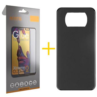 Pack 1 x Película de Vidro Temperado Full + Capa Accetel  Xiaomi Poco X3 Silicone Liso - Preto - 1