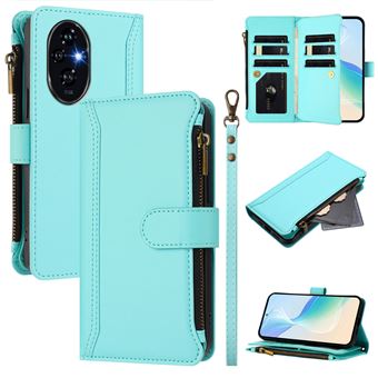 Capa FOXDOCK para Honor 200 Pro 5G | Pele Premium | 9 Compartimentos para Cartões | Alça de Pulso Amovível - Verde claro - 1