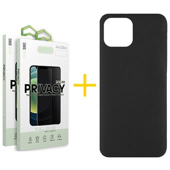 Pack 2 x Película de Vidro Temperado Anti-Spy + Capa skyhe Apple iPhone 16 Pro Max Silicone Líquido | Preto - 1