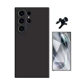 Kit Película Protectora de Hydrogel Frente + Capa Proteção Silicone + Suporte Reforçado de Carro Gift4Me para Samsung Galaxy S25 Ultra | Preto - 1