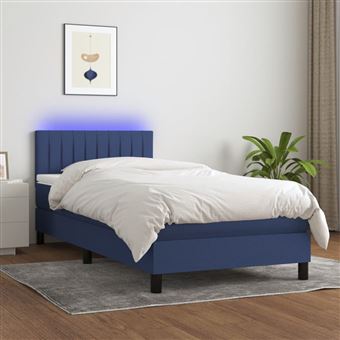 Cama box spring com colchão e LED vidaXL | 90x190 cm | tecido azul - 1