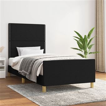 Estrutura de Cama com Cabeceira vidaXL | Tecido - 90x190 cm | preto - 1