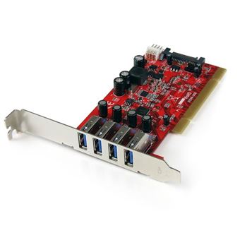 Placa/adaptador de Interface StarTech.com Placa adaptadora USB SuperSpeed 3.0 PCI de 4 portas com energia SATA/SP4 | Vermelho - 1