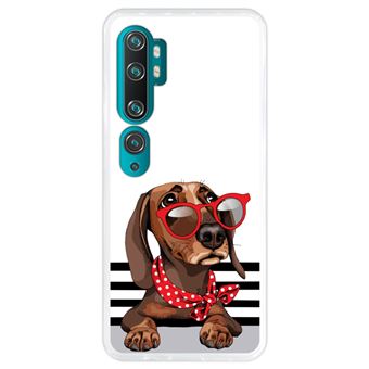 Capa Hapdey para Xiaomi Mi Note 10 - Note 10 Pro - CC9 Pro | Silicone Flexível em TPU | Design Filhote de Dachshund, roupa de verão vermelho - Transparente