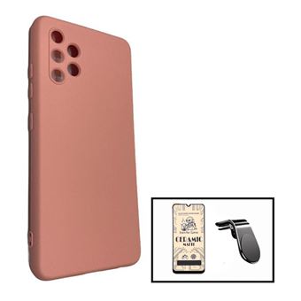 Kit Vidro Temperado CeramicGlass Full Cover + Capa Silicone Líquido + Suporte Magnético L Safe Driving Carro Phonecare para Samsung Galaxy A32 4G - Rosa - 1