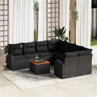 Conjunto de Sofá de Jardim com Almofada vidaXL | 9 Peças | Preto vime PE - 1