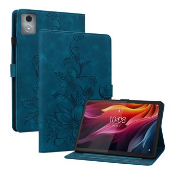 Capa FLOODKING para Lenovo Tab M11 Plus | Couro PU Premium | Design em Relevo de Lírio | Suporte Dobrável | Porta-Caneta | Azul - 1