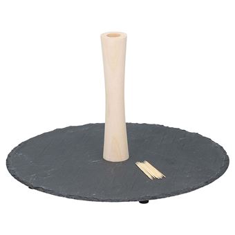 Bandeja de Servir Alpina | 30cm | Ardósia com Cabo de Madeira | Durável | Prateado - 1