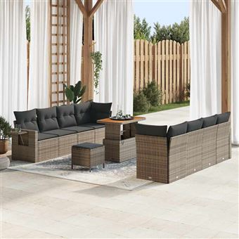 Conjunto de Sofá de Jardim vidaXL | 11 Peças | Cinzento Rattan Sintético - 1