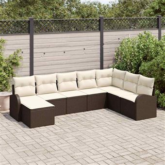 Conjunto de Sofás com Almofada vidaXL | 8 Peças | Castanho e Branco vime PE - 1