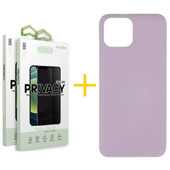 Pack 2 x Película de Vidro Temperado Anti-Spy + Capa skyhe Apple iPhone 16 Pro Max Silicone Líquido | Roxo - 1