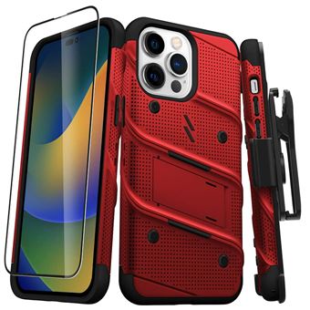 Capa Blindada Zizo para iPhone 14 | Suporte e Vidro Temperado Ultra Resistente Elegante | Preto/Vermelho - 1