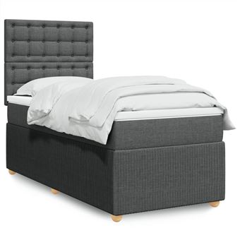 Cama com molas/colchão vidaXL | 90x200 cm | tecido cinzento-escuro - 1