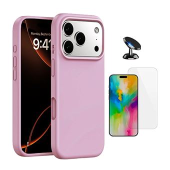Kit Vidro Temperado Cleargorilasglass + Capa Proteção Silicone + Suporte de Carro GIFT4ME para Apple iPhone 17 Pro | Rosa - 1