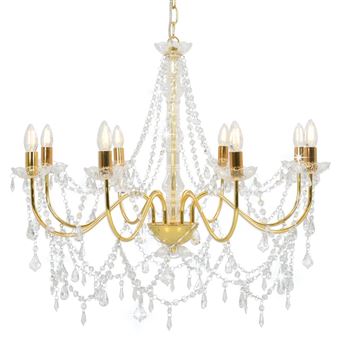 Lustre com Contas vidaXL | 8 Lâmpadas | E14 | Dourado - 1