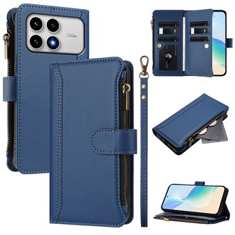 Capa FOXDOCK para Xiaomi POCO F8 Pro | Pele Premium | Compartimentos para Cartões | Alça de Pulso Amovível | Azul escuro - 1