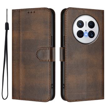 Capa FOXDOCK para Huawei Mate 70 Pro | Estilo Vintage | TPU com Textura de Pele Antiderrapante | Compartimentos para Cartões e Suporte | Castanho - 1