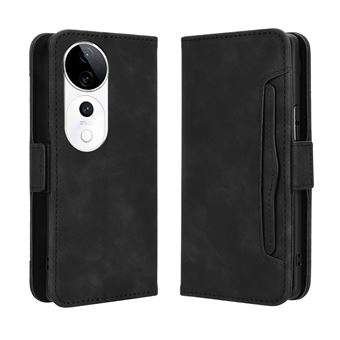 Capa FOXDOCK Protetora para VIVO V40 5G | Suporte e Flip de couro PU | À Prova de Choque | Preto - 1