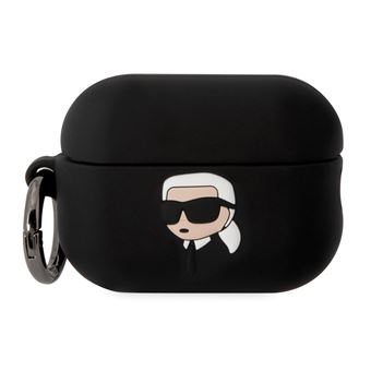 Capa Karl Lagerfeld para AirPods Pro 2 Karl Head 3D de luxo | Silicone à prova de choque | Preto - 1