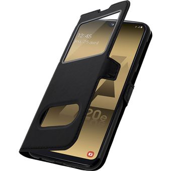 Capa Flip com janela dupla Avizar para Samsung Galaxy A20e Couro Preto