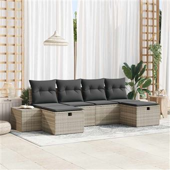 Conjunto de Sofá de Jardim vidaXL | 6 Peças | Cinzento-claro vime PE - 1
