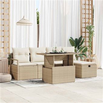 Conjunto de Sofá de Jardim vidaXL | 6 Peças | Bege Rattan Sintético - 1