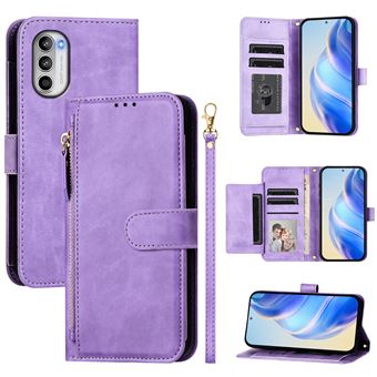 Capa FOXDOCK para Motorola Moto G52 4G/G82 5G | Pele PU com Fecho | Porta-Cartões | Alça de Mão | Roxo - 1