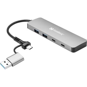 Hub de Interface Sandberg USB-C/A to 2xUSB-A+2xUSB-C Hub | Alumínio - 1