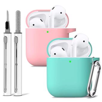 Kit de Limpeza e 2 Capas em Silicone Antiimpacto para Apple AirPods Pro 2ª Ger | Rosa e verde menta - 1
