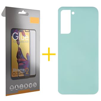 Pack 1 x Película de Vidro Temperado Full + Capa skyhe  Samsung Galaxy A25 Silicone Líquido - Verde-Água - 1
