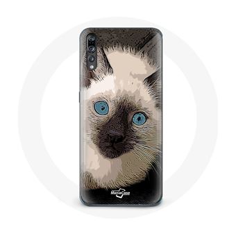 Capa Maniacase para Huawei P20 Gato Siamês Preto Branco Com Olhos Azuis - 1