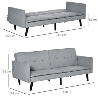 Sofá Cama de 3 Lugares HOMCOM com Encosto Ajustável e Pés de Madeira | 198  x 81 x 81 cm - Cinza - Sofá-cama - Compra na Fnac.pt