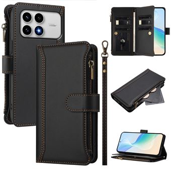 Capa FOXDOCK para Xiaomi POCO F8 Pro | Pele Premium | Compartimentos para Cartões | Alça de Pulso Amovível | Preto - 1