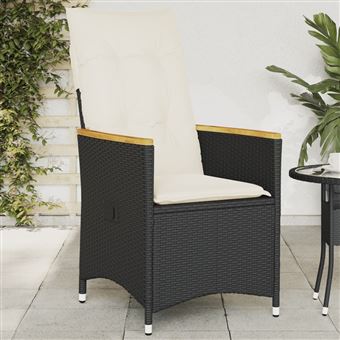 Cadeira de jardim reclinável com almofadões vidaXL | vime PE preto - 1