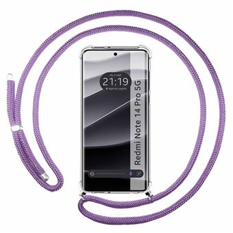 Capa TUMUNDOSMARTPHONE transparente para Xiaomi Redmi Note 14 Pro+ Plus 5G com cordão roxo - 1