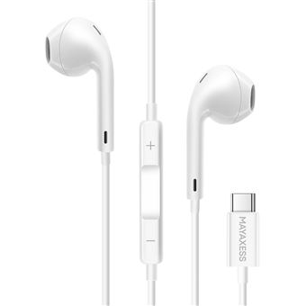 Auriculares com fio Mayaxess | USB-C com botão de controlo integrado | Branco - 1